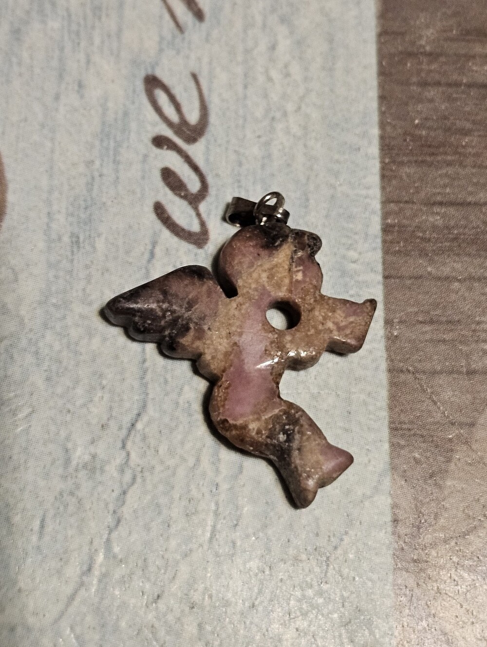 Silver Tone Angel Stone Pendant